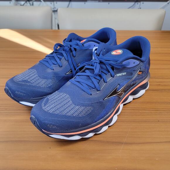 Mizuno Wave Sky 7 BlueDepths/Silver/NeonFlame Mens Sz 15 J1GC230204